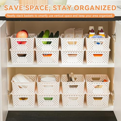 10 Pack Small Plastic Storage Bins with Lids, Stackable Plastic Storage Baskets for Organizing with Handles, Organizer Bins with Labels for Room, Craft, Containers for Pantry Organizers and Storage
