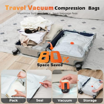 ETENWOLF 15 Combo Vacuum Storage Bags for Travel with Wireless Pump | Vacuum Seal Bags for Clothing Travel, Compression Packing Bags for Clothes and Blankets, Space Saver Bags in Carry-On Sizes