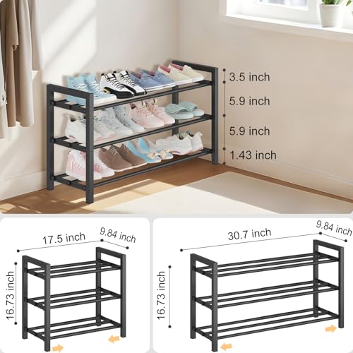 3-Tier Expandable Metal Shoe Rack for Closet & Entryway, Shoe Organizer | Shoe Storage • Adjustable Width • Holds 6–9 Pairs • Heavy-Duty Steel • Space-Saving Design • Tool-free • Easy Assembly