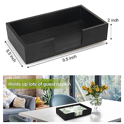 Black Wooden Napkin Holder for Bathroom Paper Hand Guest Towels Holder Tray | Cocktail Table Napkins Holder Flat Wood Paper Towel Holder Countertop Guest Bathroom Decor Disposable Face Towel Holder