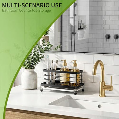 Sponge Holder for Kitchen, Sink Caddy Organizer, Kitchen Sink Accessories with Drip Tray, Rustproof and Non-slip Kitchen Sink Sponge Holder (Black)