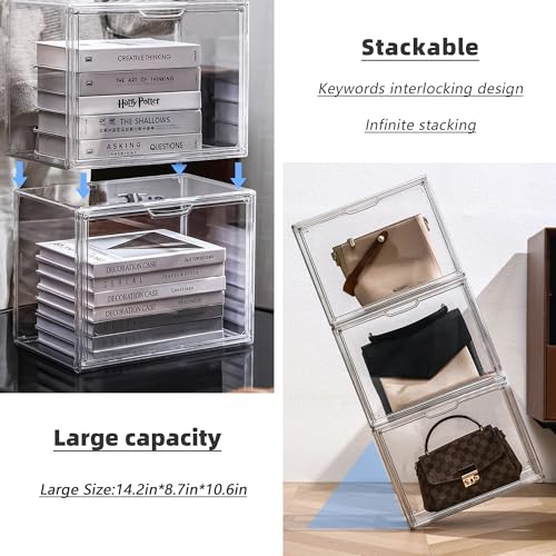 LXLXXL Clear Acrylic Display Case, Stackable Plastic Storage Bins, X-Large | Stackable Storage Bin with Magnetic Attraction Lid, XL Clear Acrylic Case, Showcase for Cosmetic, Large Figures Collectibles