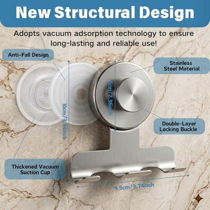 Suction Cup Razor Holder for Shower, Heavy-Duty 7KG Suction Hooks for Razor | WACXYBZ Towel, Loofah, Removable Damage-Free Metal Shower Hook, Shaver Holder, 2 Pack (Brushed Silver)