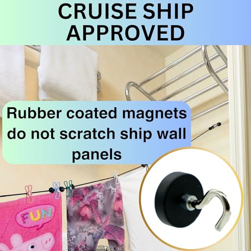 Magnetic Clothesline for Cruise Ship - Updated Stronger Magnets | Cabin Approved - Strong Rubber Coated Non-Scratch Magnets, Travel Clothesline for Cruise Ship Essentials 2026