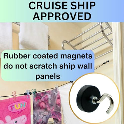 Magnetic Clothesline for Cruise Ship - Updated Stronger Magnets | Cabin Approved - Strong Rubber Coated Non-Scratch Magnets, Travel Clothesline for Cruise Ship Essentials 2026