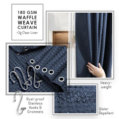 Clara Clark Bathroom Set, Shower Curtain Set, Bathroom Accessory Set | 20 Piece Navy Blue Bathroom Accessories Set with Toothbrush Holder, Soap Dispenser, Soap Dish, Toilet Brush, and Trash Can