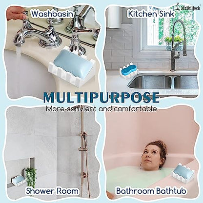 Silicone Soap Dish Self Draining with Suction Cups (White, 1 Pack) | Waterfall drainage design drains fast to keep soap dry non-slip silicone base, practical soap saver for bathroom & kitchen
