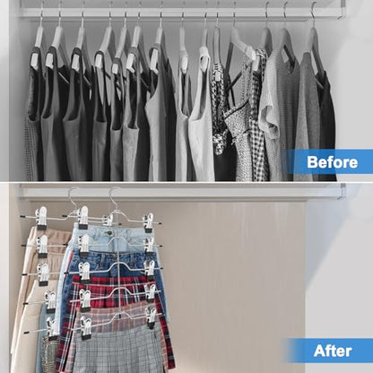Pants Skirt Hangers with Clips 2 Pack 5 Tier | Pant Hangers Skirt Hangers Space Saving Closet Hanger Organizer Closet Organizers and Storage