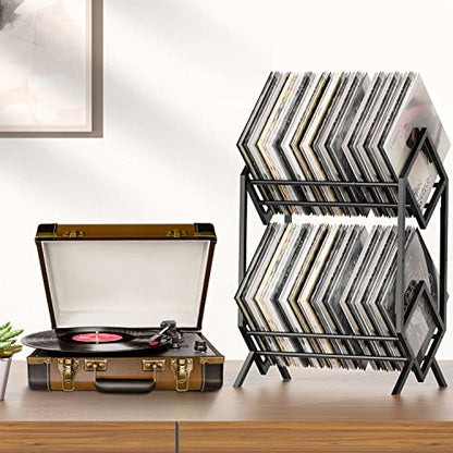 RUILALIFE 2-Tier-Vinyl-Record-Storage-Holder With Dividers, 200 LPs Albums Storage Rack Shelf, Steel Music Records Display Shelf Organizer For Book, Magazine, Files