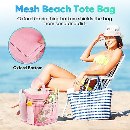 EUDELE Mesh Shower Caddy Portable for College Dorm Room Essentials,Portable Shower Caddy Dorm with 9-Pocket Large Capacity, Shower Bag for Beach, Swimming, Gym, Travel essentials, Pink