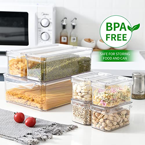 10-Pack Clear Fridge Organizer Bins with Lids, Stackable Refrigerator Storage Containers, BPA-Free with Drain Tray & Anti-Slip Base for Fruits, Veggies, Drinks