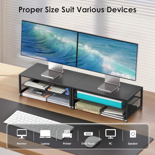 2-Tier Computer Monitor Stand Riser, Desk Organizer for Monitor, Printer & Laptop Stand, Desktop Workspace Organizers for Office Supplies(Black)
