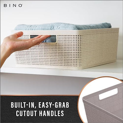 BINO | Woven Plastic Basket | Small (Natural), 5-Pack | THE JUTE COLLECTION | Home Organization, Space - Saving Storage, Stylish Design | Jute Basket | Plastic Storage Basket