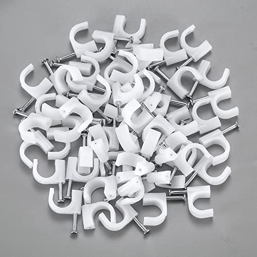 700 Pcs Cable Clips with Steel Nails, Cable Wire Cord Management Clips, White Ethernet Cable/Coax Cable/Cable Cord Holder Staples Clips with Tacks Nails for Wall, 4mm 5mm 6mm 8mm 10mm