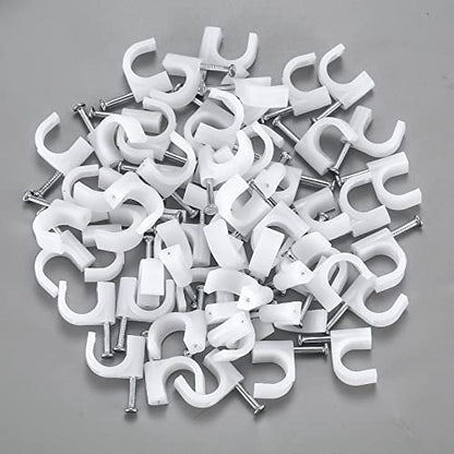 700 Pcs Cable Clips with Steel Nails, Cable Wire Cord Management Clips, White Ethernet Cable/Coax Cable/Cable Cord Holder Staples Clips with Tacks Nails for Wall, 4mm 5mm 6mm 8mm 10mm