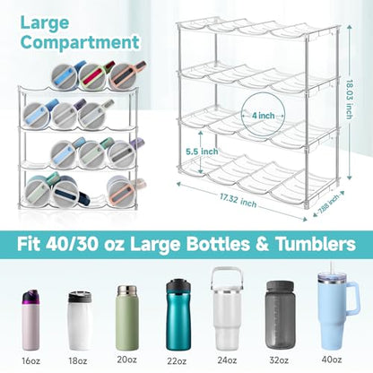 Stackable Water Bottle Organizer Large Compartment Water Bottle Holder | Tumbler Organizer for Stanley 40 oz Cup, Kitchen Cabinet Storage Organizer for Stanley Cup Accessories, 4 Tier Hold 16 Bottle