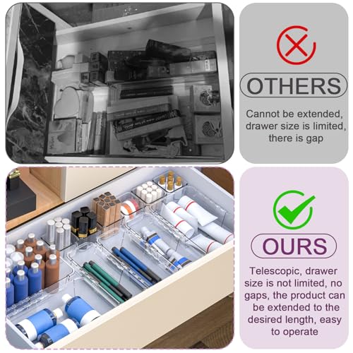 14 Pcs Clear Drawer Organizer, Adjustable Drawer Storage Box, 3-Size Desk Drawer Organizer, Acrylic Storage Bins for Makeup, Cosmetic, Kitchen Utensils, Bedroom Dressers Tool Organizer for Gadgets