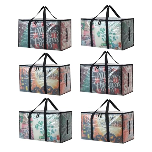 6-Pack Extra Large Clear Moving Bags with Zippers, 93L Heavy Duty Storage Totes with Wrap-Around Handles, Collapsible Clothes & Holiday Storage Bins Alternative (100lb Capacity)