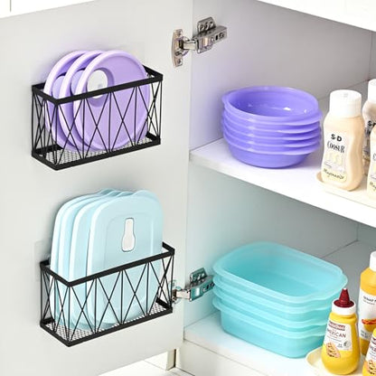 3 Pack Cabinet Organizer - Adhesive Lid Organizer Slim Space Wall Mounted Inside Cabinet Door Storage for Kitchen, Bathroom, Pantry, Under Sink