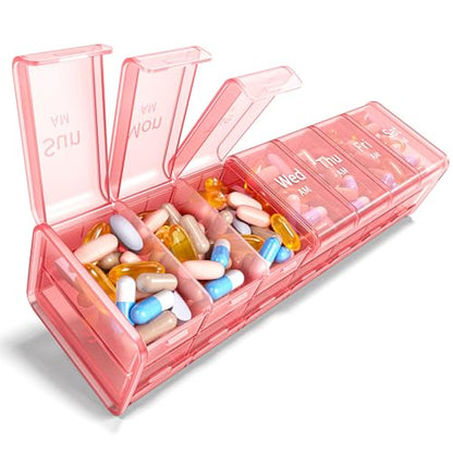Zoksi Extra Large Weekly Pill Organizer 2 Times a Day, XXL Pill Box 7 Day | Large Compartments with AM PM, 180°Easy-Open Lids, Caregiver-Friendly, BPA-Free Medicine Case for Vitamins & Supplements