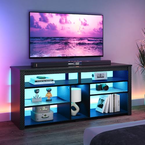 Bestier Gaming LED TV Stand with Storage, 65 Inch, Carbon Fiber Black