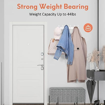Optish Coat Rack Wall Mount, Coat Hook Wall Mount, Wall Hooks for Hanging, Hat Rack for Walls, Coats Hanger with 12 Hook, Towel Hooks for Bathrooms (2 Pack, White)