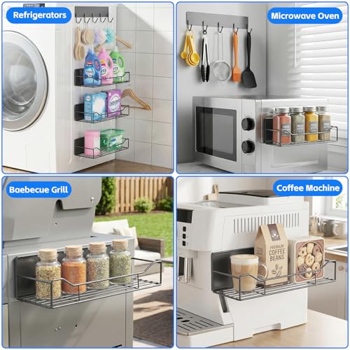 Magnetic Spice Rack for Refrigerator, 5 Pack Magne... (Gray | Iron)