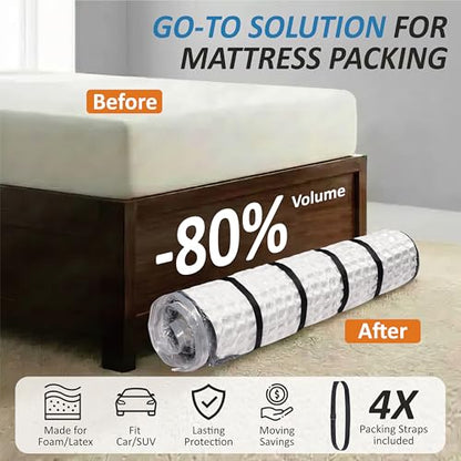Foam Mattress Vacuum Bag with 4 Adjustable Packing Straps for Moving, Storage, Shipping, Vacuum Seal Mattress Bag with Packaging Straps (Queen/Full/Full-XL)