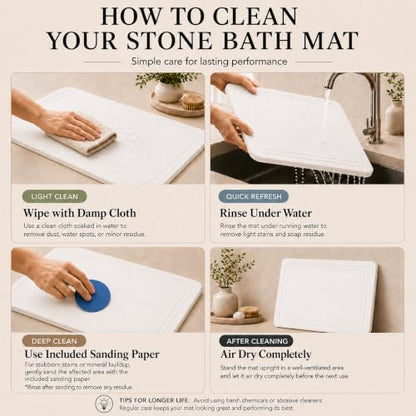 Stone Bath Mat – Diatomaceous Earth Quick Drying Non-Slip Bathroom Mat – Absorbent Diatomite Shower Mat, Durable & Easy to Clean, Modern, 23.6" x 15.3", (White - Linea)