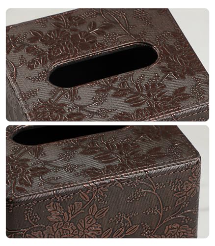 Square Tissue Box Cover, Stylish Leather Tissue Box Holder with Magnetic Bottom, Used As A Decorative Tissue Holder for Living Rooms, Bedrooms, and Desks (Brown Grape Pattern)