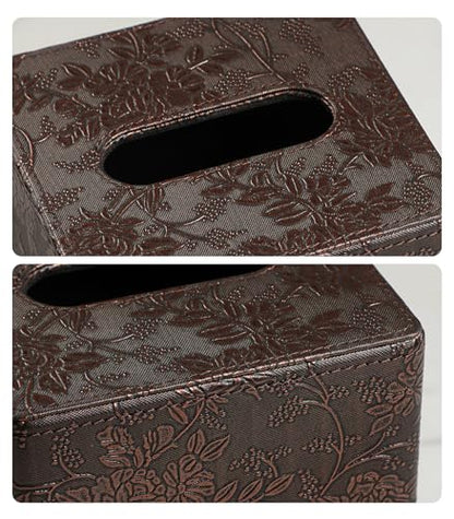 Square Tissue Box Cover, Stylish Leather Tissue Box Holder with Magnetic Bottom, Used As A Decorative Tissue Holder for Living Rooms, Bedrooms, and Desks (Brown Grape Pattern)