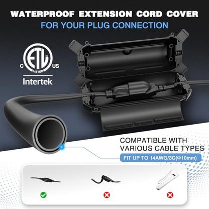 3 Pack] Outdoor Extension Cord Safety Cover with W... (Black | Polypropylene)