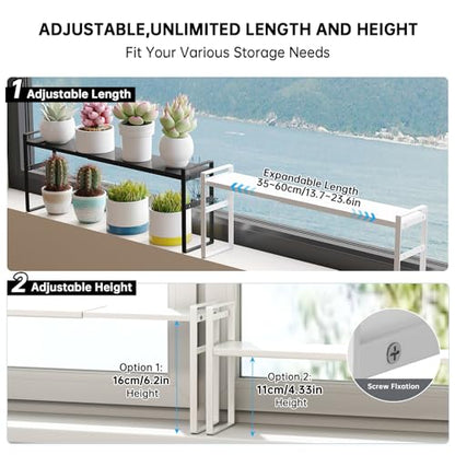 Extendable Narrow Tall Storage Shelf for Windowsill & Kitchen, White | Window Sill Plant Shelf, For Kitchen Bathroom, Stackable, Thin Shelves for Narrow Spaces, 13.8-23.6"L × 3.5"W × 7.2"H