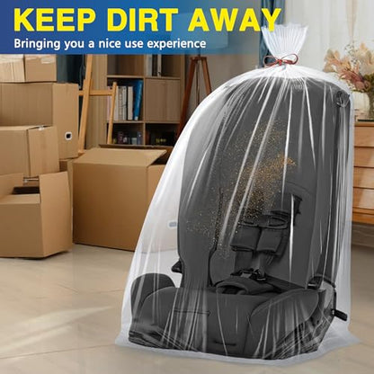 10 Pack 40” x 58” Extra Large Clear Plastic Storage Bags for Luggage Cover | 2 Mil Storage Bags Ideal for Car Seats, Suitcases, Strollers, Small Bikes, Attic Storage, Clothes, Xmas Trees, (with 10 Ties)