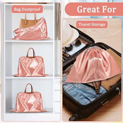 12 Pcs Dust Bags for Purses and Handbags Satin Purse Storage Organizer With Drawstring Closure Handbag Protector 16 x 20 in, Pink