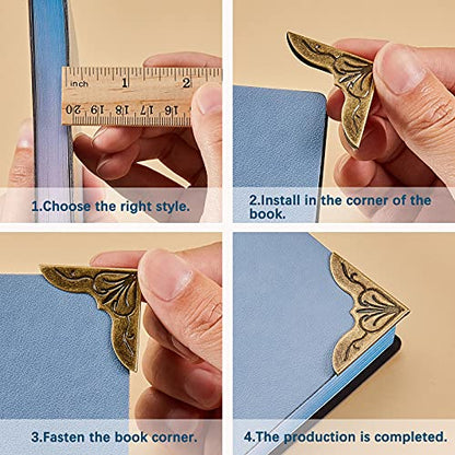 Outus 192 Pcs Metal Book Corners, Vintage Iron Book Corner Protectors for Scrapbook Album Photo, 24 Styles Decorative Edge Guard for DIY Crafts Notebook