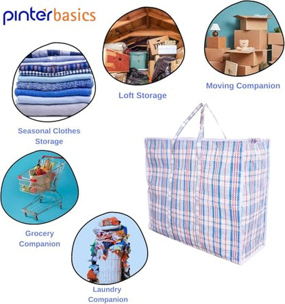 Laundry Bags Set of 2 Large Plastic Checkered Storage Laundry Shopping Bags with Zipper and Handles! Great for Travel,Laundry,Shopping,Storage,Moving. Multicolor
