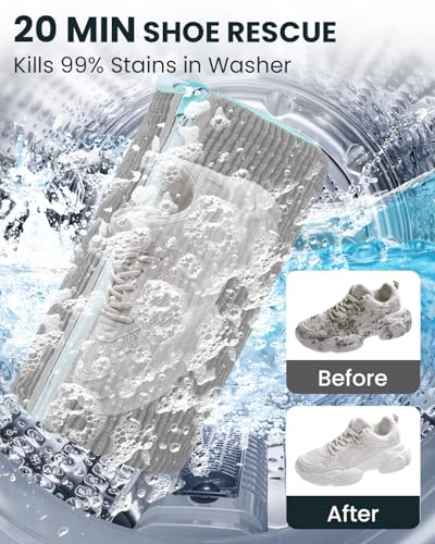 Shoe Washing Machine Bag: 2 Pack Reusable Shoes Cleaning Bags, Light Gray | Heavy Duty Shoe Laundry Bag for Washer & Dryer, 360° Deep Clean for Sneakers Tennis Shoes, Gifts for Women Men (2pcs)