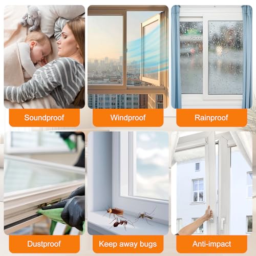 40FT Self-Adhesive Weather Stripping Seal for Door Frames and Sliding Windows, Weatherstripping for Soundproofing, Dustproof, Window Insulation for Winter, 0.35'' Wide x 0.35'' Thick, Grey