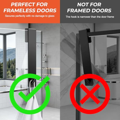 Kontoyo Shower Door Hooks(7.5 Inch),Extended Over Door Hooks for Bathroom Frameless Glass Shower Door,Stainless Steel Towel Hooks,Heavy Duty Rack Hooks for Robe,Towel-2 Pack-Black