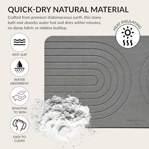 Quick Dry Stone Bath Mat – Diatomaceous Earth Foot Pad, Super Absorbent Hard Shower Rug – Modern Anti-Slip Design for Bathroom Floor, 23.6x15.3in, Deep Charcoal – The Meridian