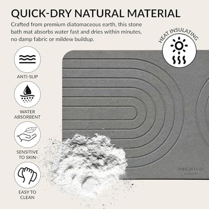 Quick Dry Stone Bath Mat – Diatomaceous Earth Foot Pad, Super Absorbent Hard Shower Rug – Modern Anti-Slip Design for Bathroom Floor, 23.6x15.3in, Deep Charcoal – The Meridian