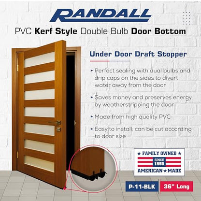 36" Kerf Slide-in Double Bulb Seal Weatherstrip Door Bottom – Durable Seal for Energy Efficiency & Draft Protection (Black)