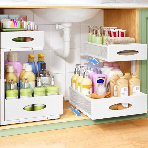 Under Sink Organizer, 2-Pack Pull Out Cabinet Orga... (2 Count | White | Carbon Steel)