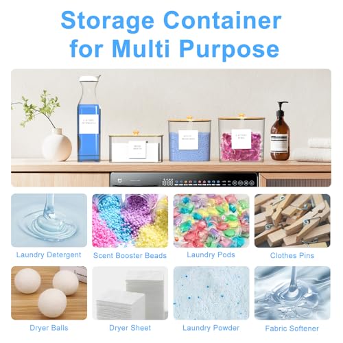 3+1 Pack Laundry Pods Containers & Dryer Sheet Holder & Laundry Detergent Dispenser, Laundry Room Organization and Storage Jars with Lids, Labels and Scoops for Scent Booster, Powder, Pods