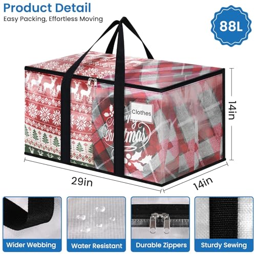 Moving Bags, Heavy Duty Large Storage Bags, 88L, 6 Pack, Clear | Water-Resistant Packing Bags with Reinforced Handles & Dual Zippers, Foldable Storage Totes for Dorm Move & Home Organization
