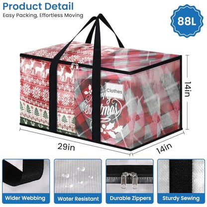 Moving Bags, Heavy Duty Large Storage Bags, 88L, 6 Pack, Clear | Water-Resistant Packing Bags with Reinforced Handles & Dual Zippers, Foldable Storage Totes for Dorm Move & Home Organization
