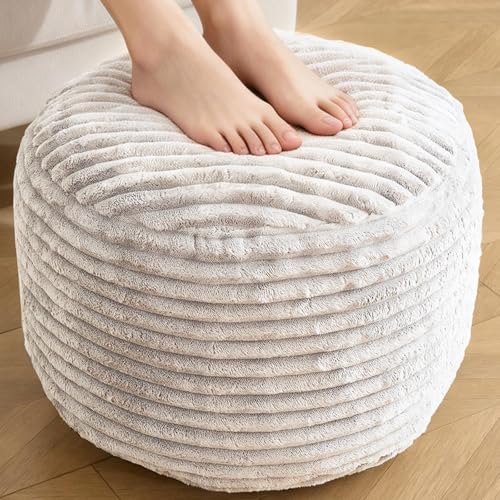 Round Ottoman,Corduroy Pouf Ottoman Foot Rest,Beig... (Beige | Memory Foam)
