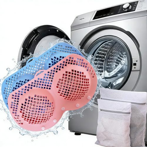 2 Pack Silicone Bra Washing Bags for Laundry – Fits 32A–36D Bras, Bra Protector for Washing Machine & Dryer, Lingerie Bag for Delicates, Includes 2 Mesh Laundry Bags