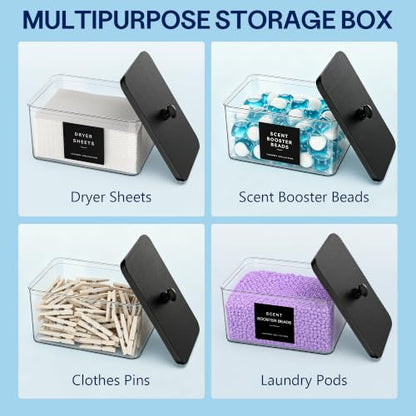 3 +1 Pack Laundry Detergent Dispenser with Dryer Sheet Holder | 54OZ Large Capacity Liquid Laundry Soap Dispenser, Black Laundry Room Organization and Storage for Powder and Fabric Softener